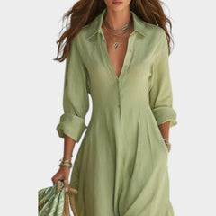 Women's Flowy Dress | Collared Shirt Maxi Button Front