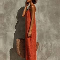 Women's Cotton Dress | Maxi Square Neck Spaghetti Sleeveless
