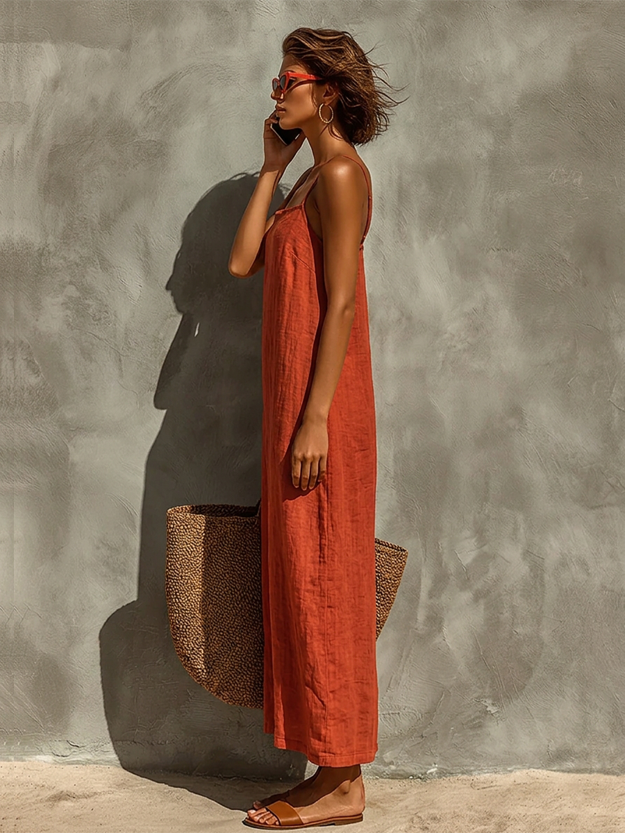 Women's Cotton Dress | Maxi Square Neck Spaghetti Sleeveless