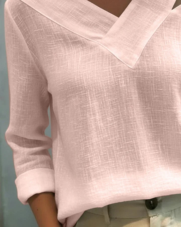 Women's Long Sleeve Top | Off Shoulder V Neck Relaxed Fit