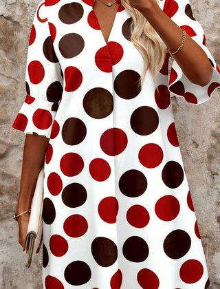 Women's Mini Dress | V-Neck Polka Dot Flared Sleeve