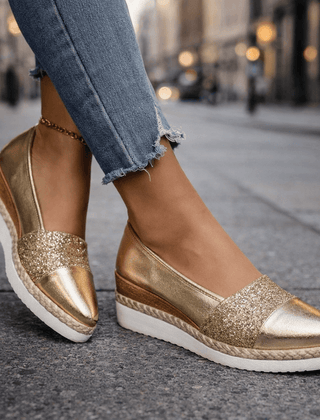 Women's Wedge | Glitter Upper Slip On Flatform Sole Pointed Toe