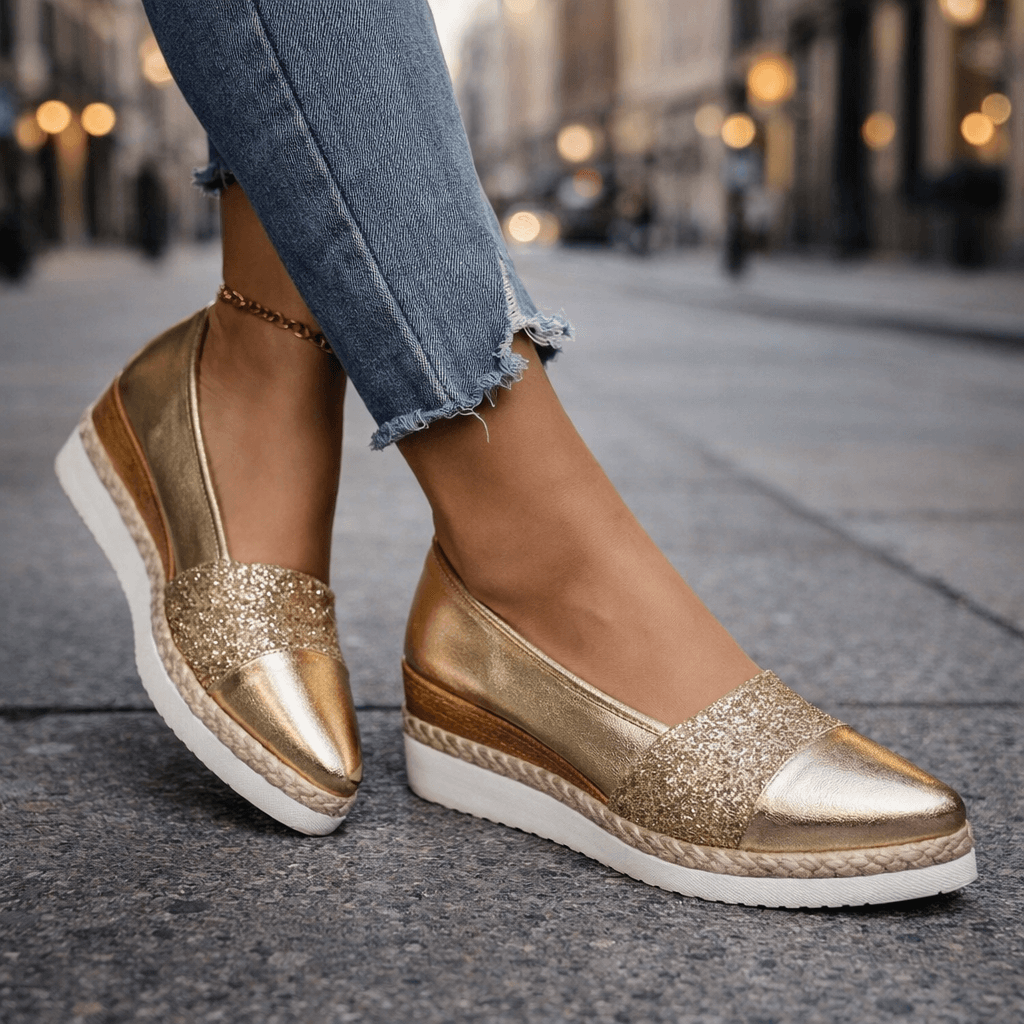Women's Wedge | Glitter Upper Slip On Flatform Sole Pointed Toe