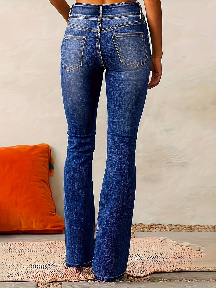 Women's Flare Jeans | High Rise Flared Leg Denim Button Closure