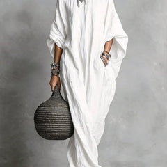 Women's Long Dress | Relaxed Silhouette Batwing Sleeve Linen