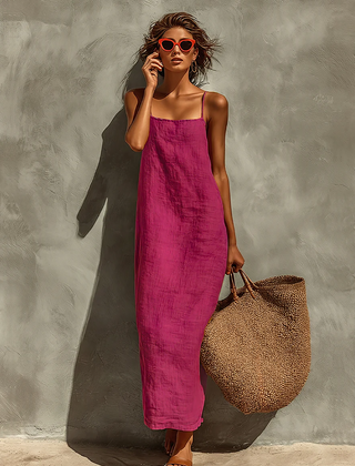 Women's Cotton Dress | Maxi Square Neck Spaghetti Sleeveless