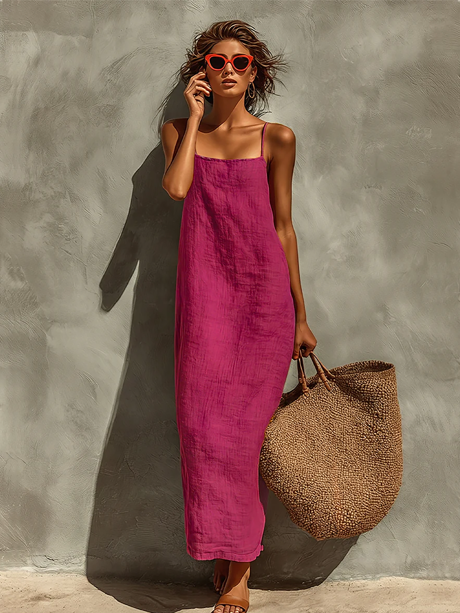 Women's Cotton Dress | Maxi Square Neck Spaghetti Sleeveless
