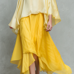 Women's Maxi Skirt | Long Sleeves Round Neckline Satin Chiffon