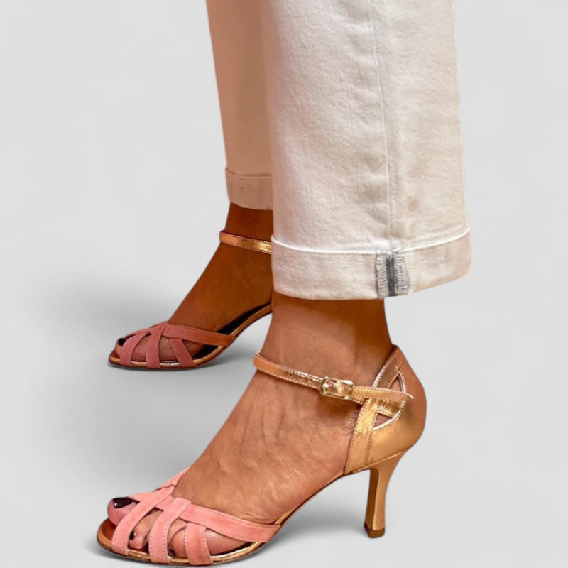 Women's Kitten Heels | Open Toe Strappy Peep Leather