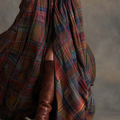 Women's Plaid Dress | Collared Long Sleeve Belted