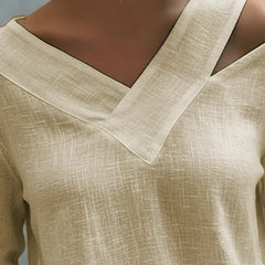 Women's Long Sleeve Top | Off Shoulder V Neck Relaxed Fit