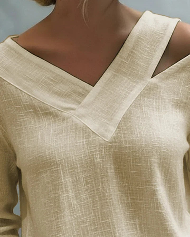 Women's Long Sleeve Top | Off Shoulder V Neck Relaxed Fit