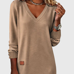 Women's Red Dress | V-Neck Long Sleeve Midi Knit