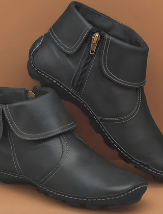 Women's Boots | Leather Ankle Zip Closure Padded Sole