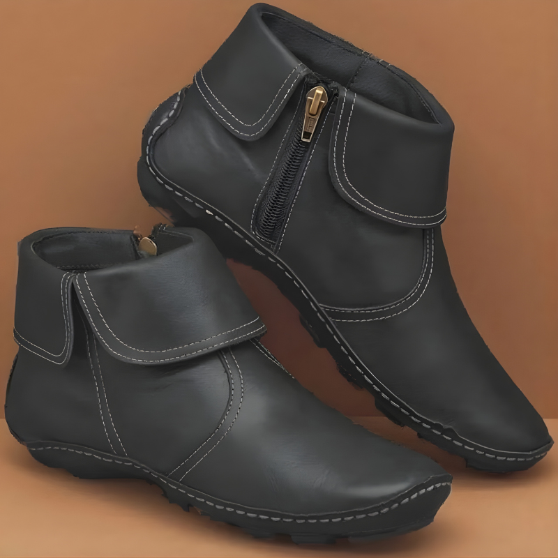 Women's Boots | Leather Ankle Zip Closure Padded Sole