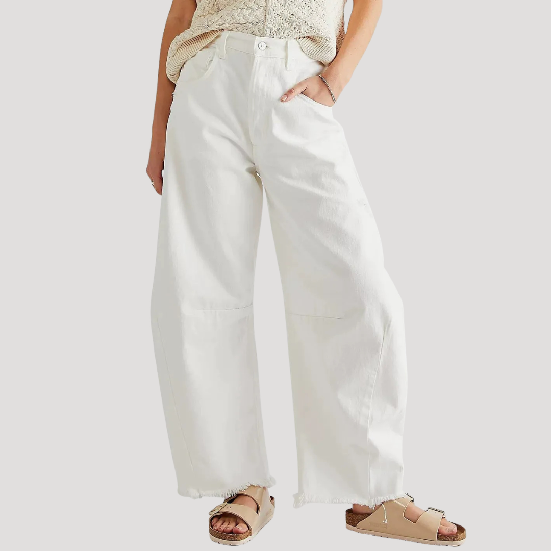 Women's Barrel Jeans | High Waist Cropped Raw Hem Wide Leg Denim