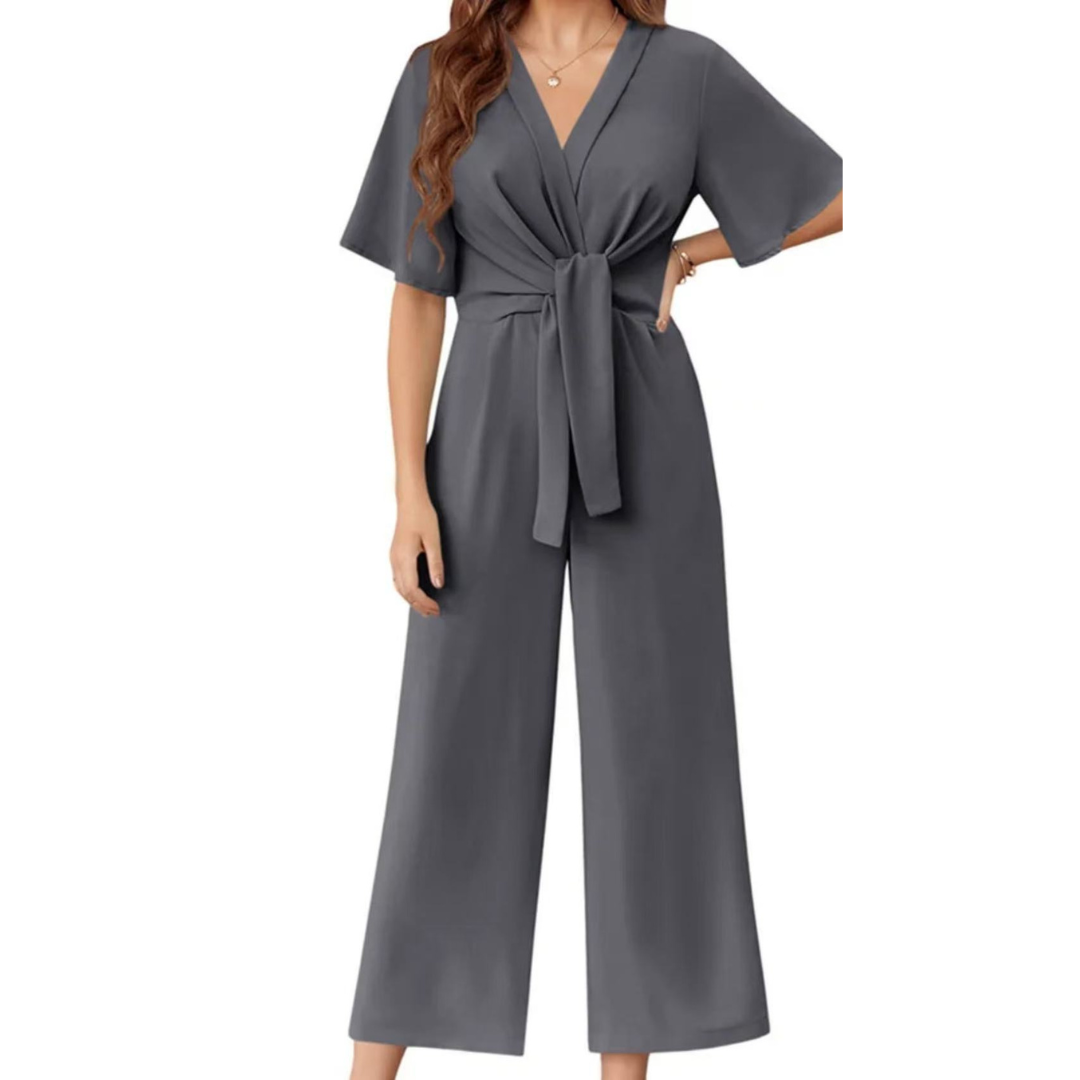 Women's Playsuit | V-Neck Wide-Leg Tie-Waist Short Sleeve