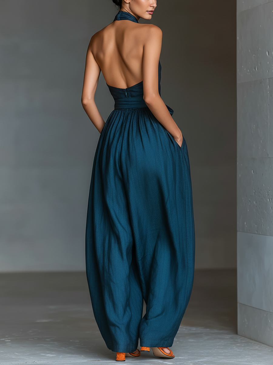 Women's Playsuit | Cross Halter Neckline Sleeveless Wide Leg
