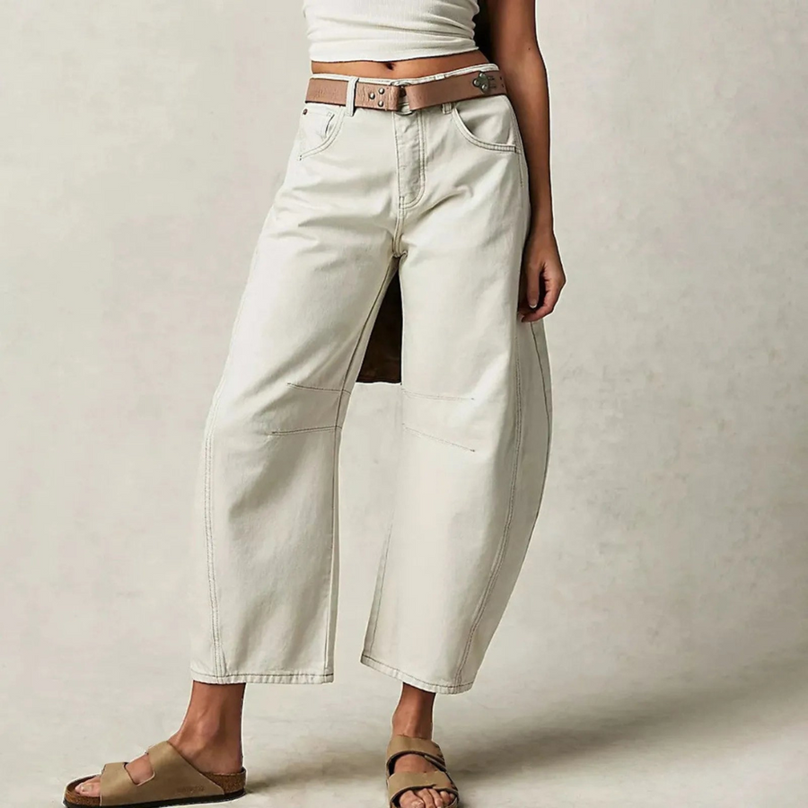 Women's White Jeans | Wide-Leg Denim Relaxed Fit Cropped