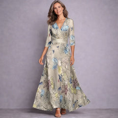 Women's Bridesmaid Dress | Maxi Floral Wrap Three-Quarter Sleeve