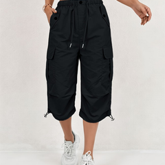 Women's Capri Pants | Cargo Pockets Drawcord Relaxed Fit