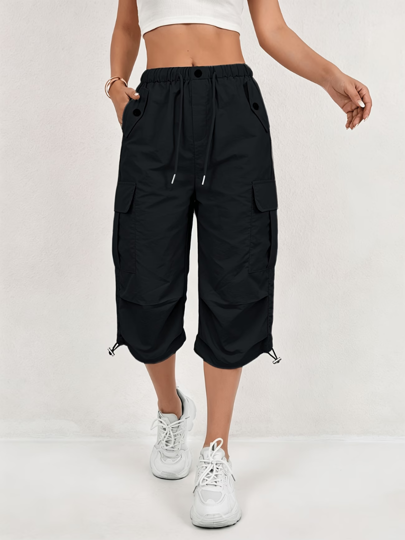 Women's Capri Pants | Cargo Pockets Drawcord Relaxed Fit