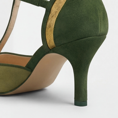 Women's Kitten Heels | T-Strap Rounded Toe Suede