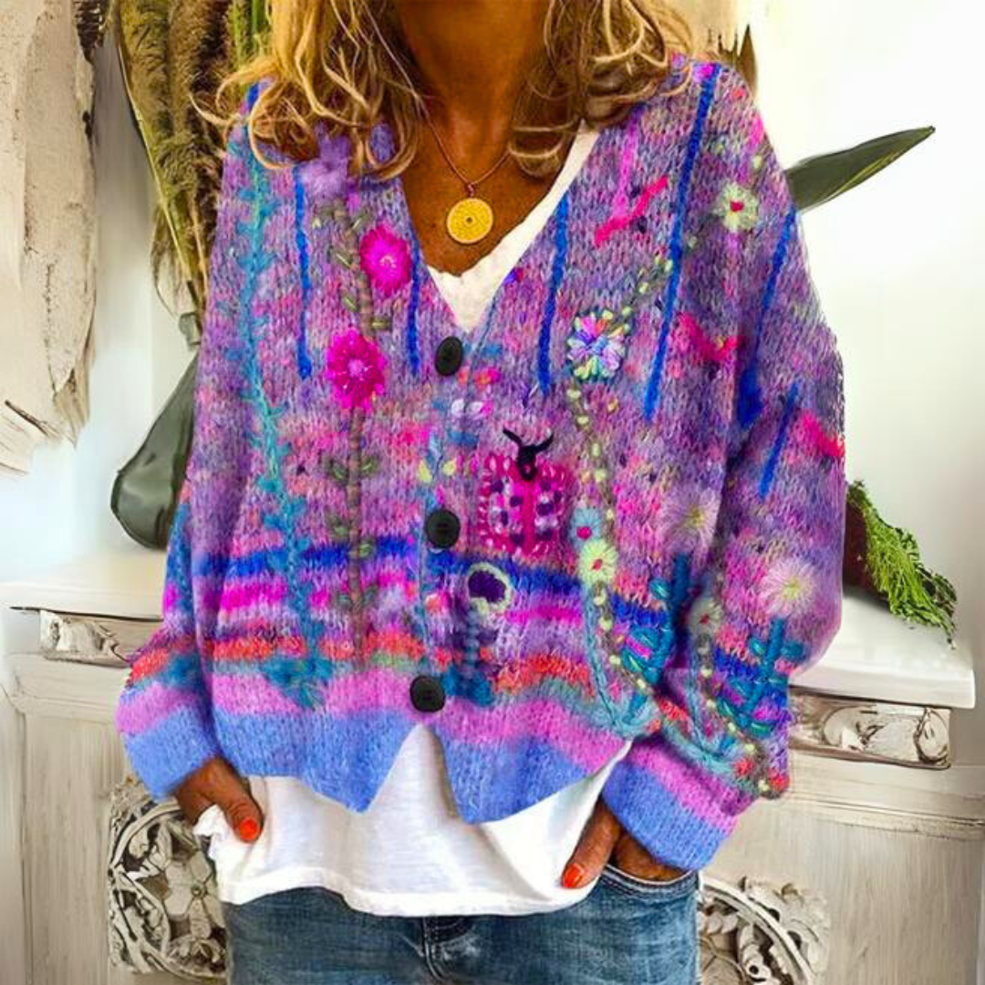 Women's Wrap Top | V-Neck Knit Floral Button-Front