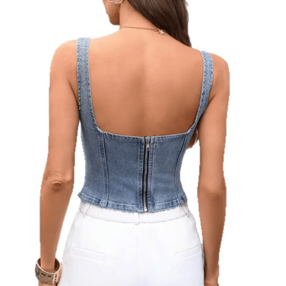 Women's Corset Top | Square Neck Denim Sleeveless Structured