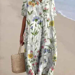 Women's Flowy Dress | V-Neck Short Sleeve Floral Midi