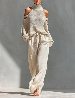 Women's Halter Neck Top | Cold Shoulder Knit Turtleneck