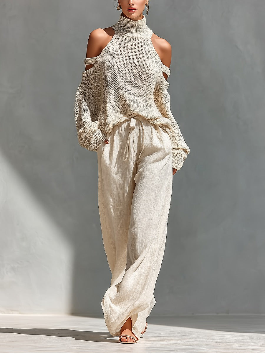 Women's Halter Neck Top | Cold Shoulder Knit Turtleneck