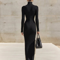 Women's High Neck Dress | Maxi Length Turtleneck Long Sleeve Knit