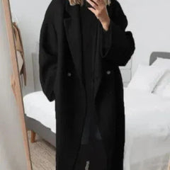 Women's Long Coat | Double-Breasted Notched Lapel Wool Relaxed Fit