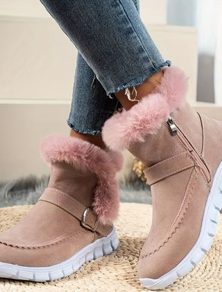 Women's Boots | Ankle Length Faux Fur Trim Buckle Closure