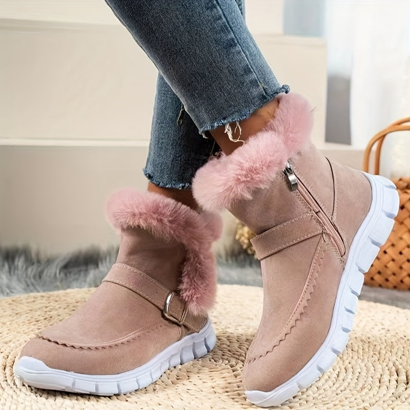 Women's Boots | Ankle Length Faux Fur Trim Buckle Closure