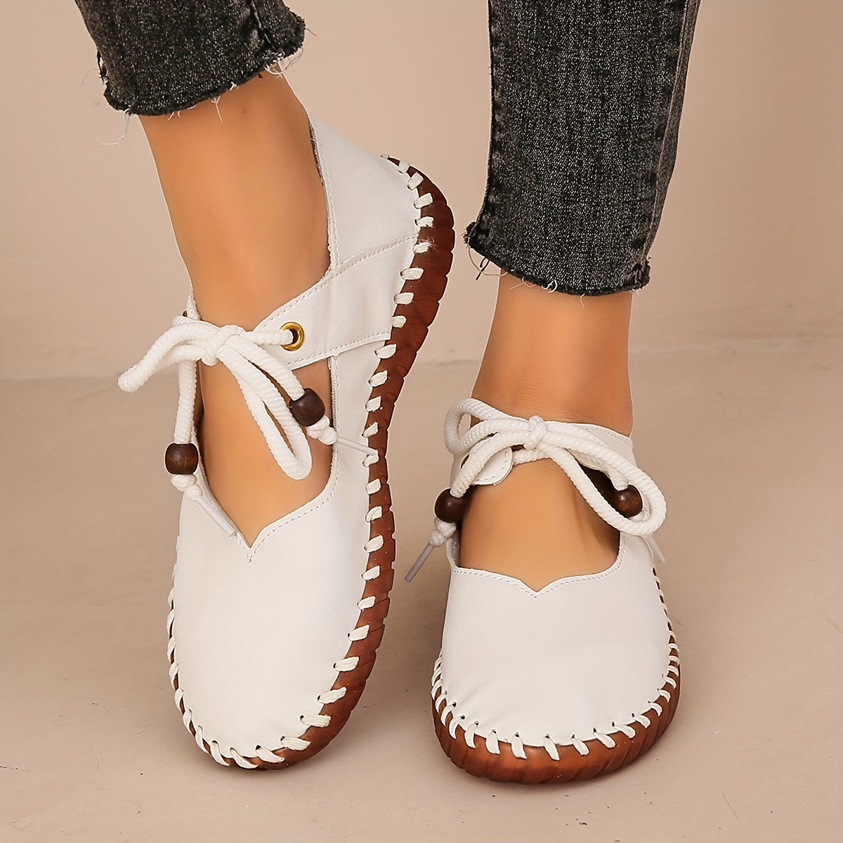 Women's Ballet Flats | Lace-Up Leather Casual
