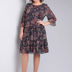Women's Floral Dress | Midi Length Three Quarter Sleeve Paisley Print