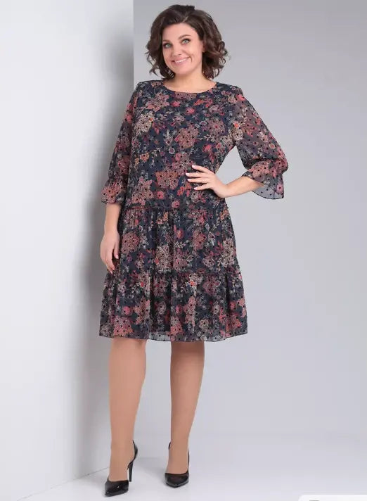 Women's Floral Dress | Midi Length Three Quarter Sleeve Paisley Print