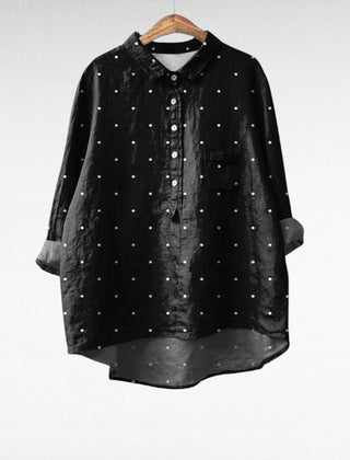 Women's Polka Dot Top | Collar Button Closure Long Sleeve