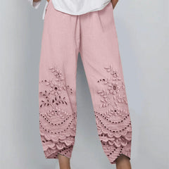 Women's Lace Pants | Floral Embroidered Cropped Relaxed Fit