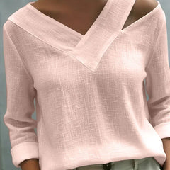 Women's Long Sleeve Top | Off Shoulder V Neck Relaxed Fit