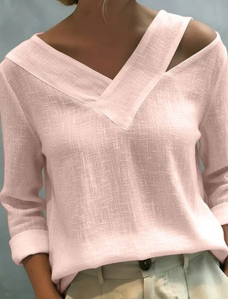 Women's Long Sleeve Top | Off Shoulder V Neck Relaxed Fit