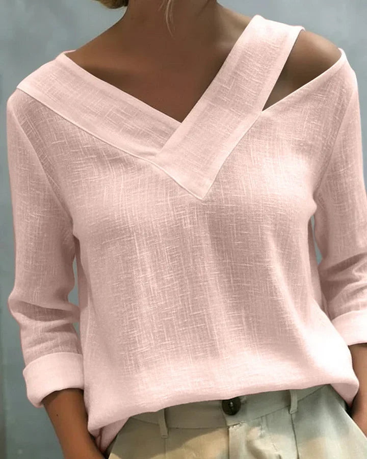 Women's Long Sleeve Top | Off Shoulder V Neck Relaxed Fit