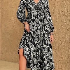 Women's Lace Dress | V-Neck Floral Long Sleeve
