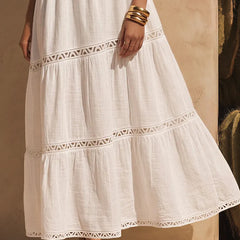 Women's Linen Maxi Dress | One-Shoulder Tie Tiered Linen