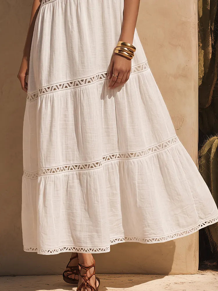 Women's Linen Maxi Dress | One-Shoulder Tie Tiered Linen