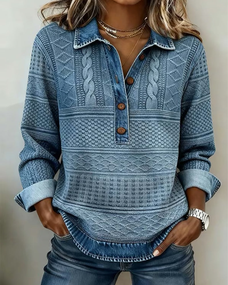 Women's Sweatshirt | Half Button Polo Collar Knit