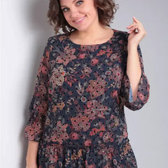 Women's Floral Dress | Midi Length Three Quarter Sleeve Paisley Print