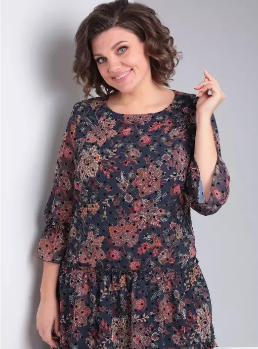 Women's Floral Dress | Midi Length Three Quarter Sleeve Paisley Print